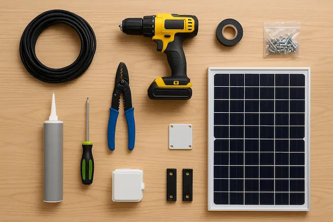 The Image Shows All The Tools Required To Install Solar Panels On An RV Roof