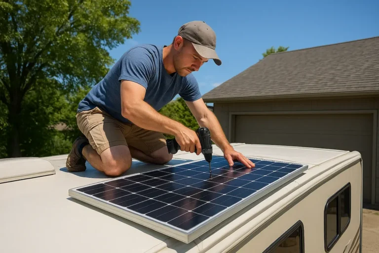 How To Install Solar Panls On An RV Roof- A Person Is Installing Solar Panels On An RV Roof