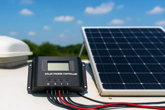 The Image Shows A Solar Panel and A Charge Controller